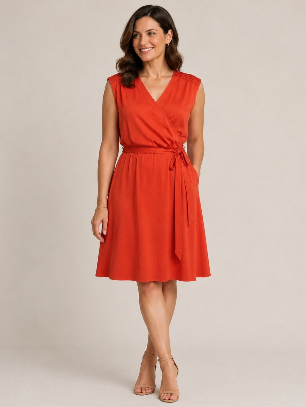 Banana Republic Silk Blend Tie Waist Knit Dress Sz Large Red *Flaw*